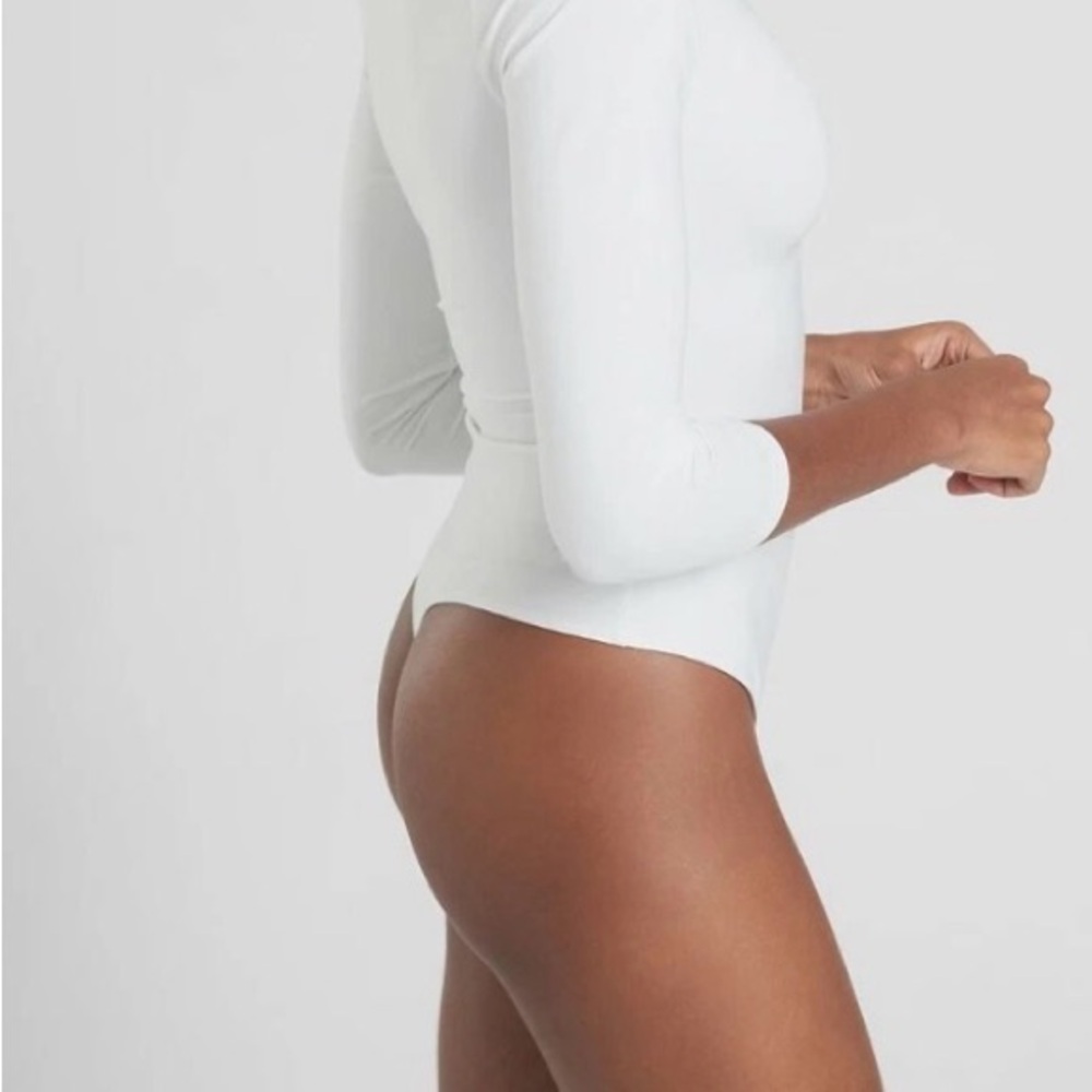 Athleta White Long-Sleeve Scoop-Neck Bodysuit